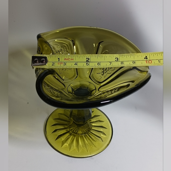 1960 LE Smith Green Glass Grapes Pedestal 4" Compote Dish Round Base - Picture 8 of 8
